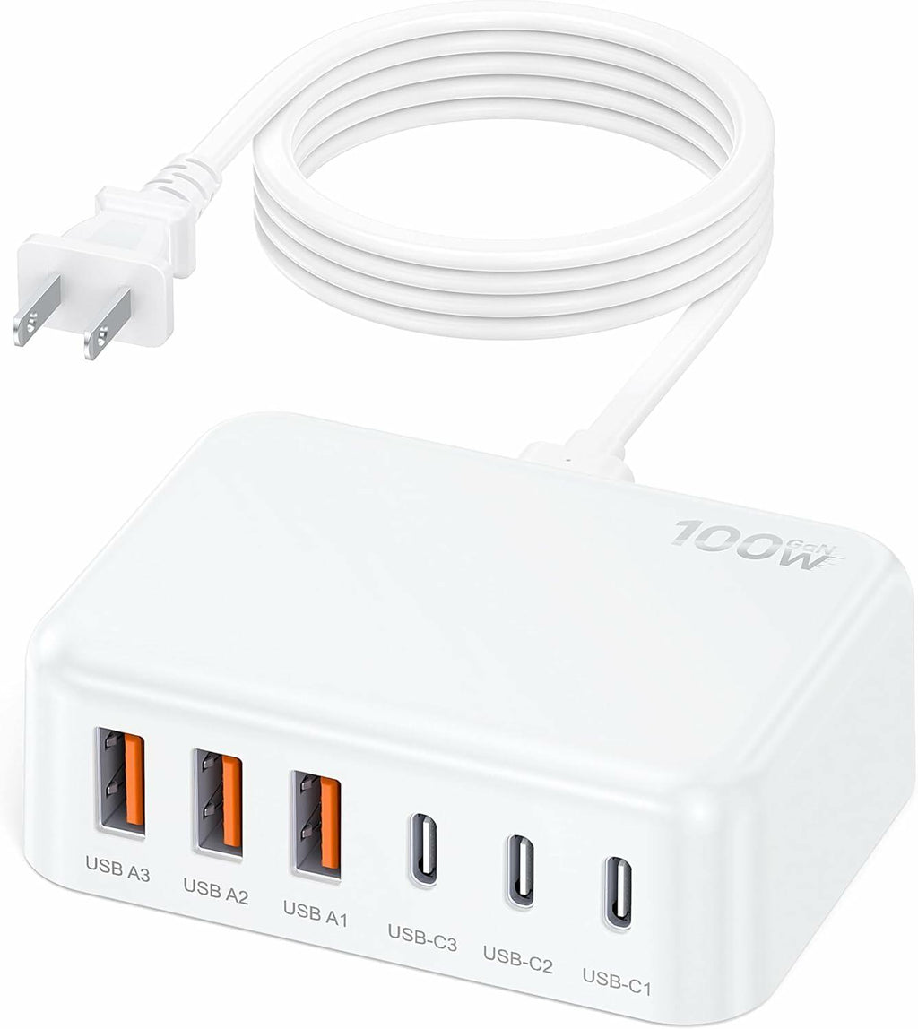 Updated USB C Fast Charger Block, 100W GaN 6 Port PD USB C QC USB A Wall Charger