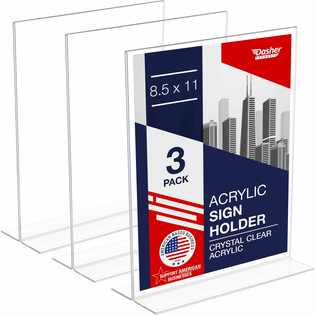 Acrylic Sign Holder 8.5 x 11, T-Shape Tabletop Display Stand, Double-Sided