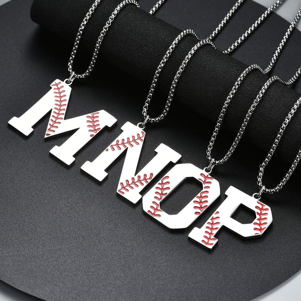 VEEHOO Baseball Necklace for Men Boys,Initial A-Z Letter Baseball Jewelry