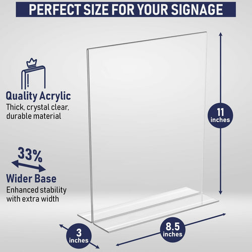 Acrylic Sign Holder 8.5 x 11, T-Shape Tabletop Display Stand, Double-Sided