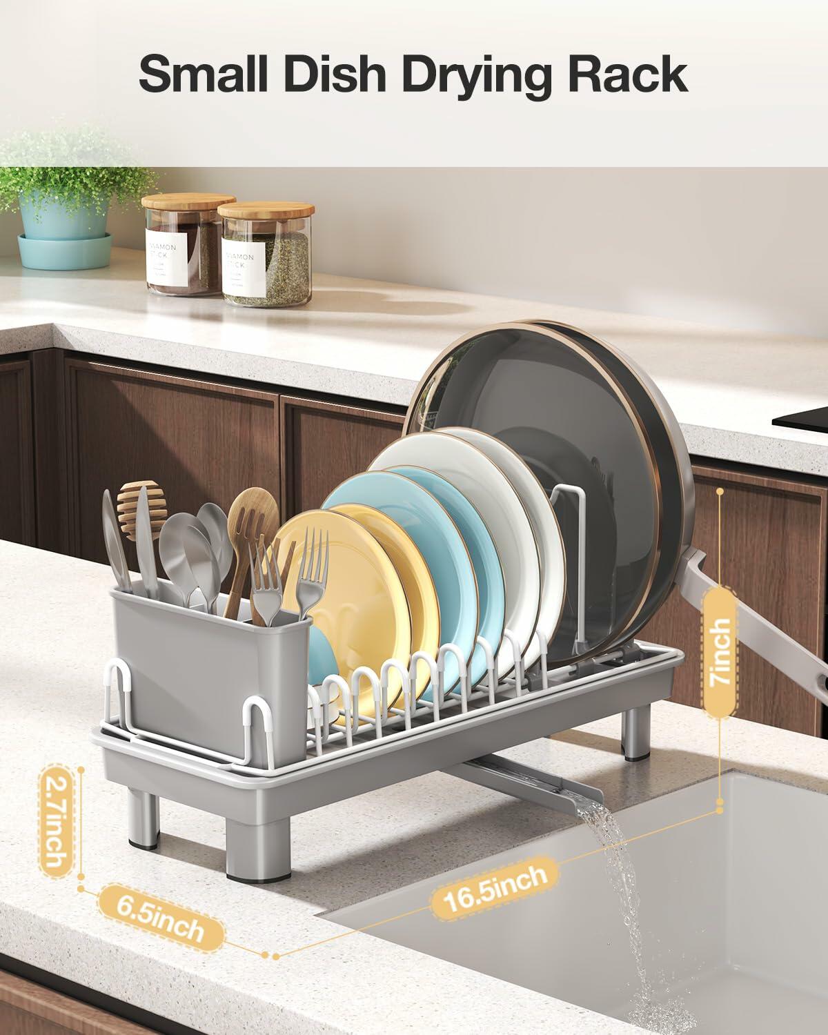 Nfnoyp Dish Rack, Carbon Steel Small Dish Drying Rack Rustproof for Kitchen