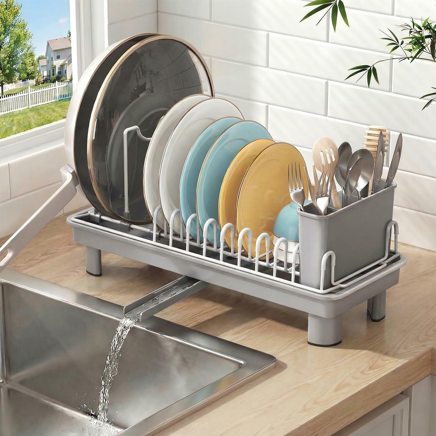 Nfnoyp Dish Rack, Carbon Steel Small Dish Drying Rack Rustproof for Kitchen