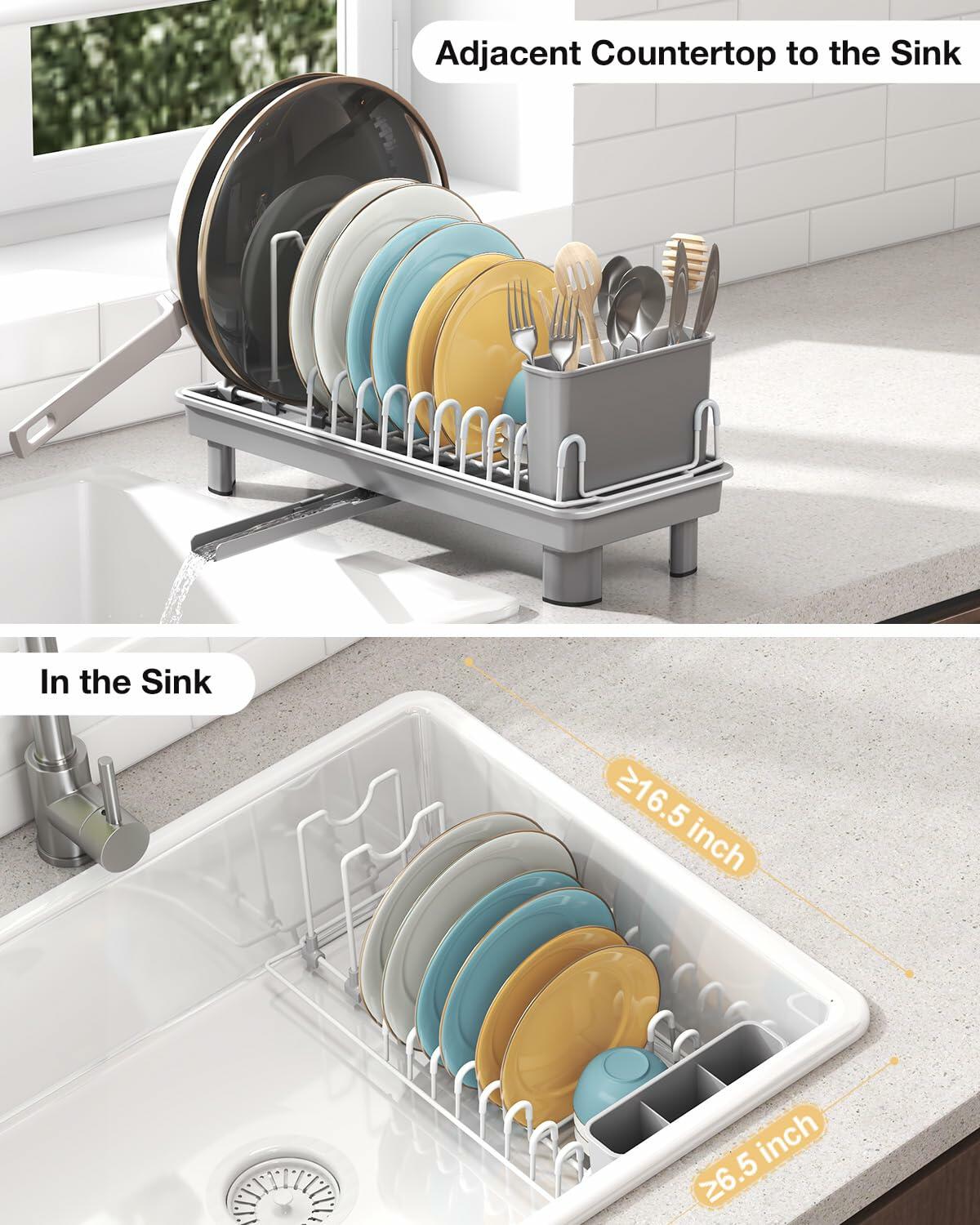 Nfnoyp Dish Rack, Carbon Steel Small Dish Drying Rack Rustproof for Kitchen