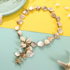 Firstmeet Natural Freshwater Shell Choker with Pearl Starfish Turquoise Pendant