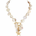 Firstmeet Natural Freshwater Shell Choker with Pearl Starfish Turquoise Pendant