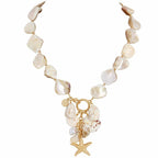 Firstmeet Natural Freshwater Shell Choker with Pearl Starfish Turquoise Pendant