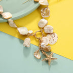 Firstmeet Natural Freshwater Shell Choker with Pearl Starfish Turquoise Pendant