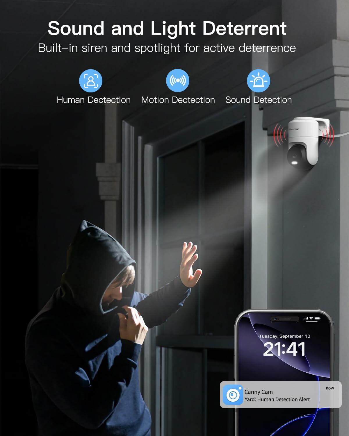 VIMTAG Pan/Tilt Outdoor Security Camera, 2.5K 4MP WiFi Home CCTV Camera, 360°