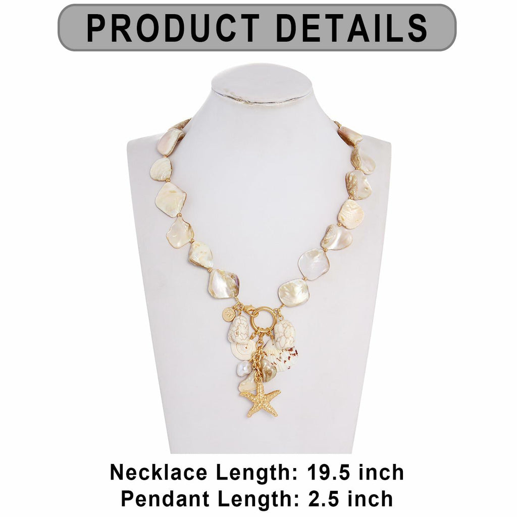 Firstmeet Natural Freshwater Shell Choker with Pearl Starfish Turquoise Pendant