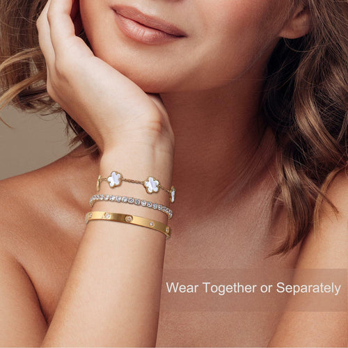 YOUNGGRACE 18K Gold Plated Bracelet Sets for Women - 3PCS Stackable Bracelets