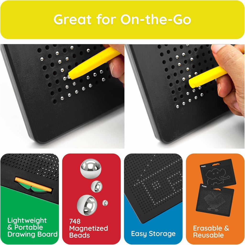 PicassoTiles Magnetic Drawing Board 748 Beads Pad Large 12x10 Inch STEM Writing