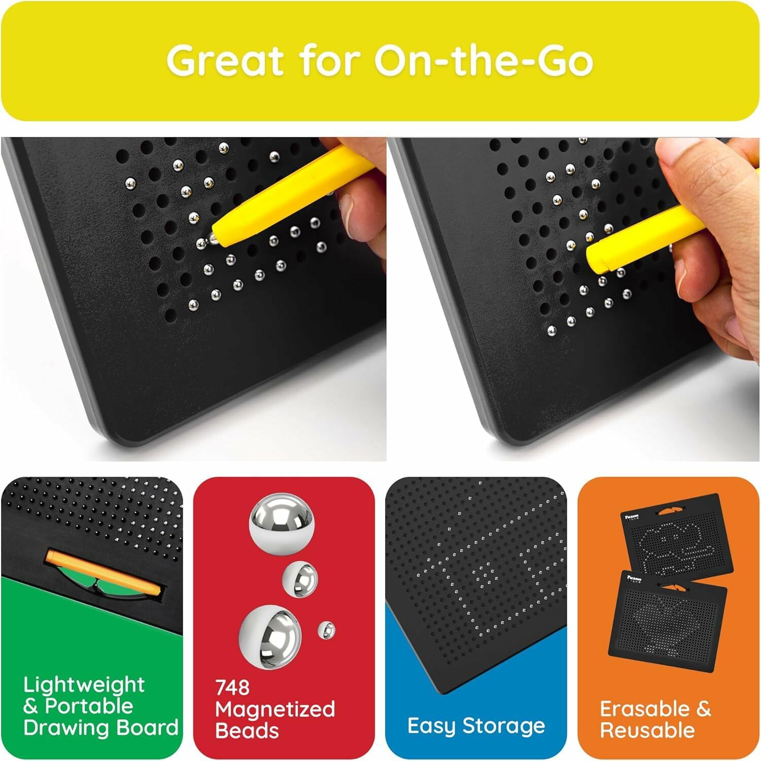 PicassoTiles Magnetic Drawing Board 748 Beads Pad Large 12x10 Inch STEM Writing