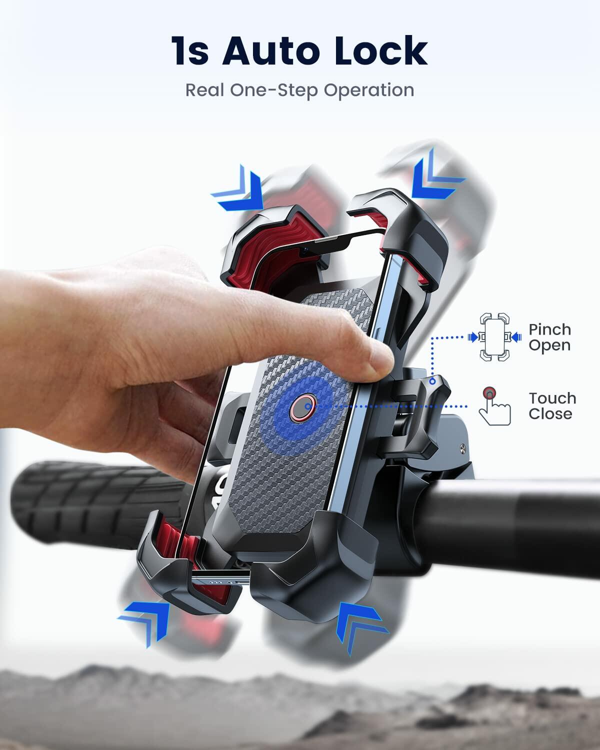 JOYROOM Motorcycle Phone Mount, [1s Auto Lock][100mph Military Anti-Shake] Bike