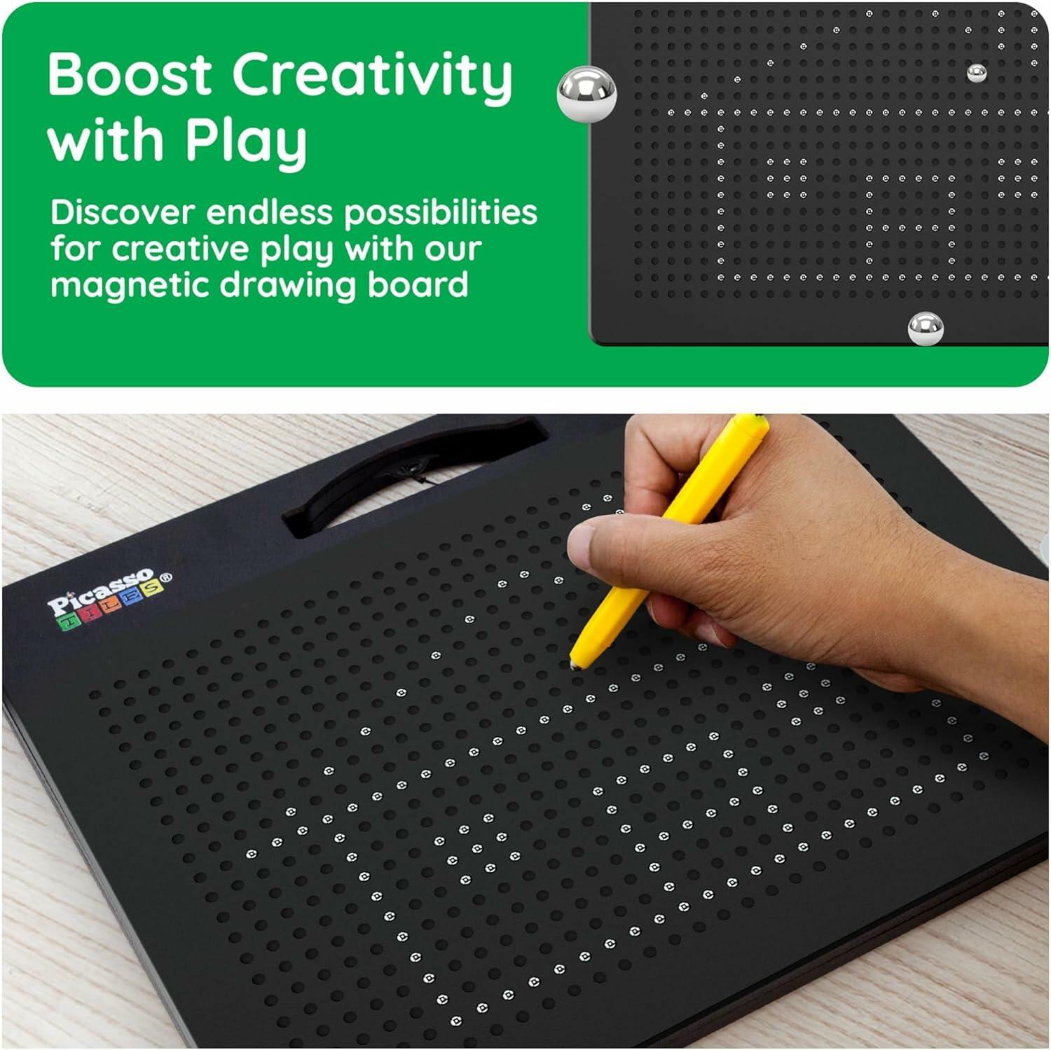 PicassoTiles Magnetic Drawing Board 748 Beads Pad Large 12x10 Inch STEM Writing