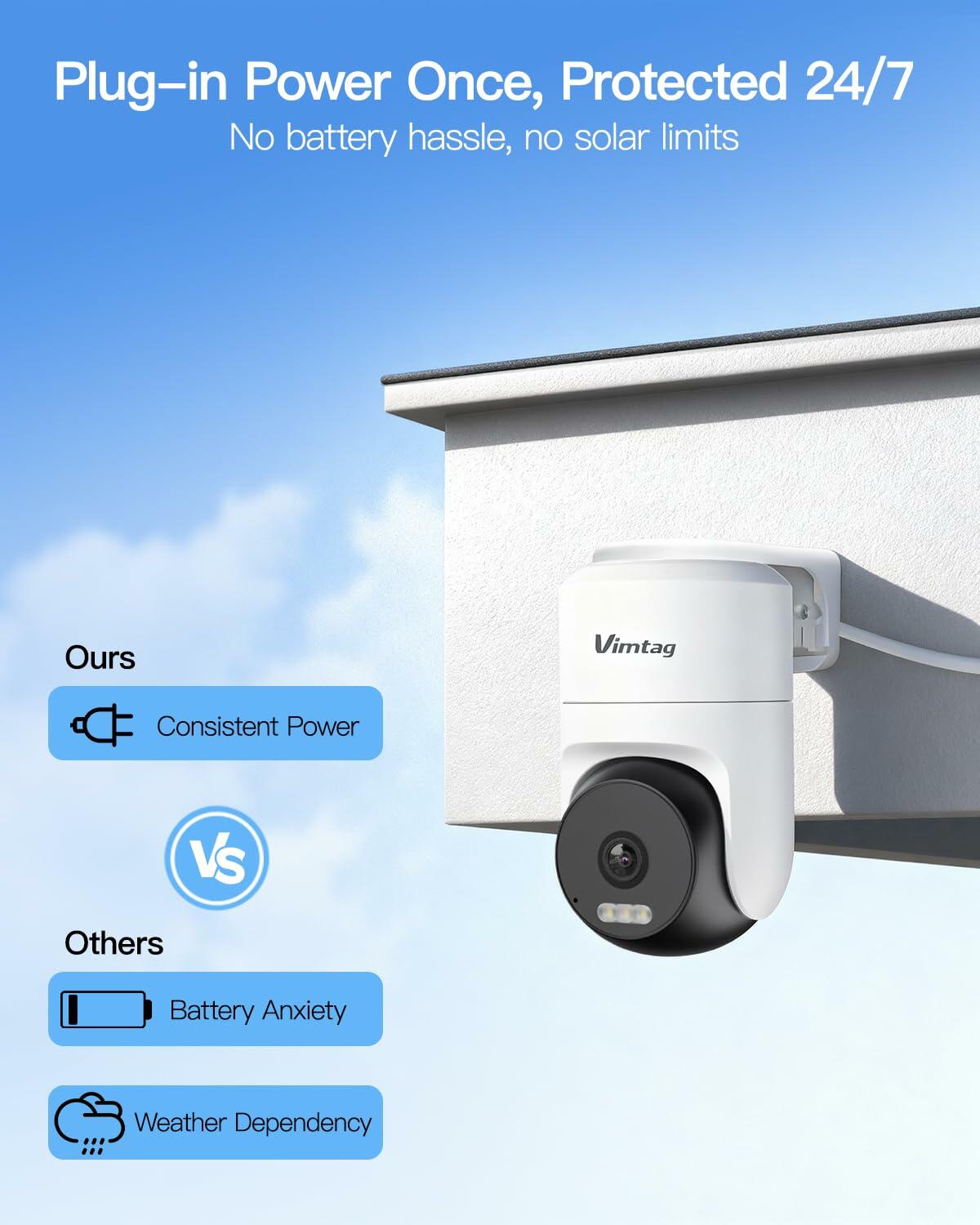 VIMTAG Pan/Tilt Outdoor Security Camera, 2.5K 4MP WiFi Home CCTV Camera, 360°