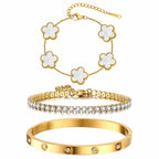 YOUNGGRACE 18K Gold Plated Bracelet Sets for Women - 3PCS Stackable Bracelets