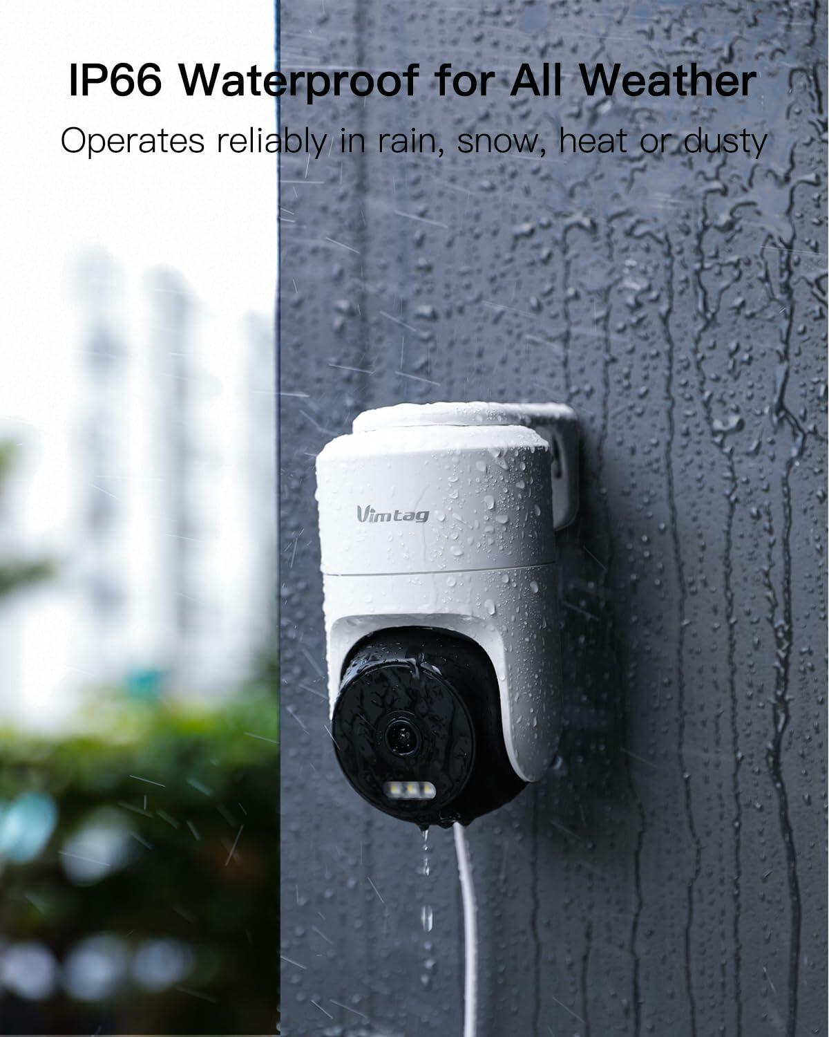 VIMTAG Pan/Tilt Outdoor Security Camera, 2.5K 4MP WiFi Home CCTV Camera, 360°