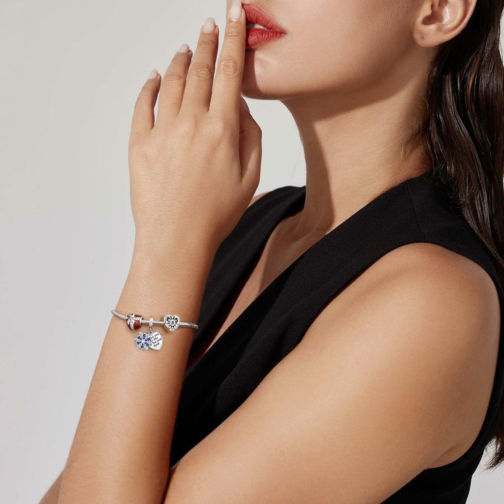 JIAYIQI Christmas Charm Charms Bracelets Love Heart Bead 925 Sterling Silver