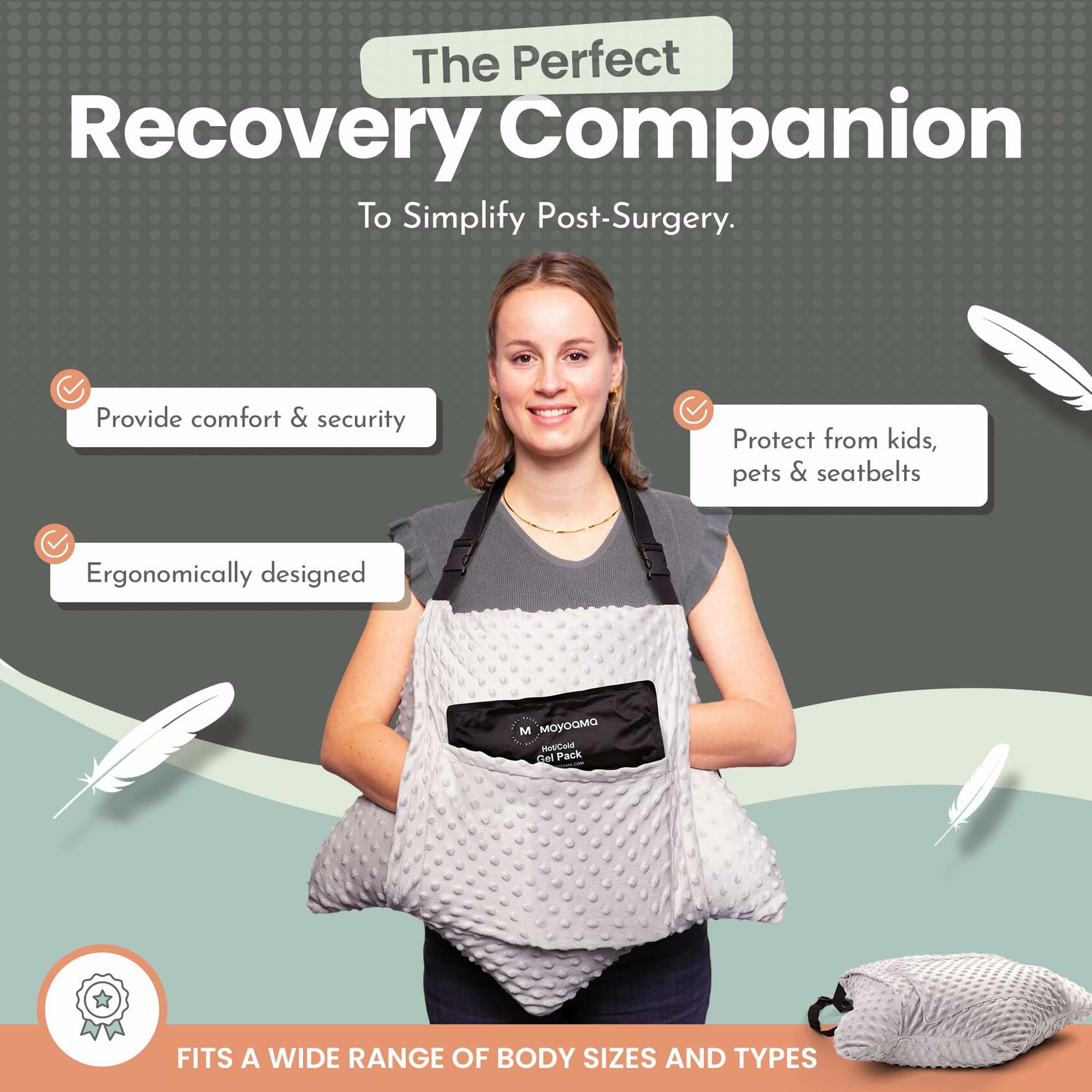 MOYOAMA 2 Pcs Hysterectomy Pillow Set (Grey) - Incl 1 Gel Pack for Soothing