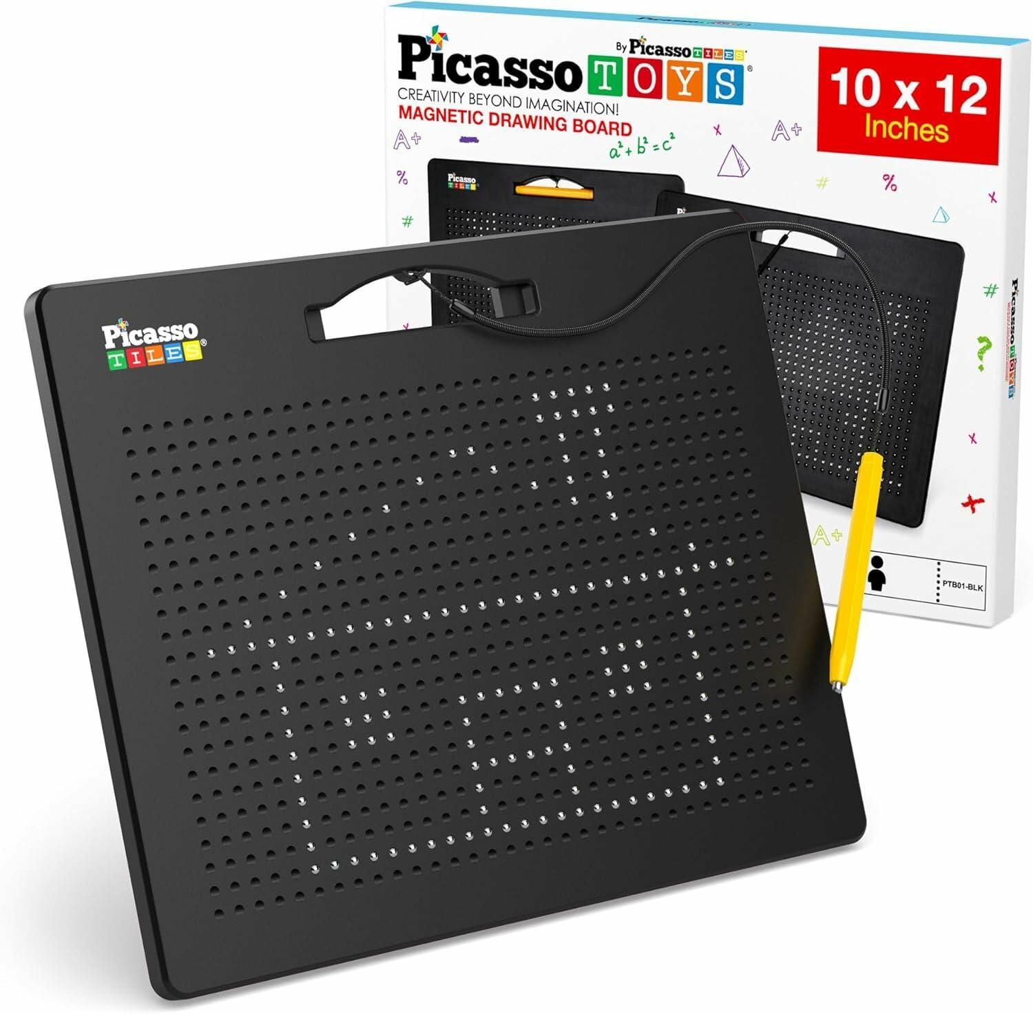 PicassoTiles Magnetic Drawing Board 748 Beads Pad Large 12x10 Inch STEM Writing