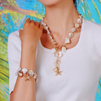 Firstmeet Natural Freshwater Shell Choker with Pearl Starfish Turquoise Pendant