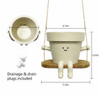 Hanging Planter Swing Face Plant Pot - Cute Resin Head Planters with Drainage