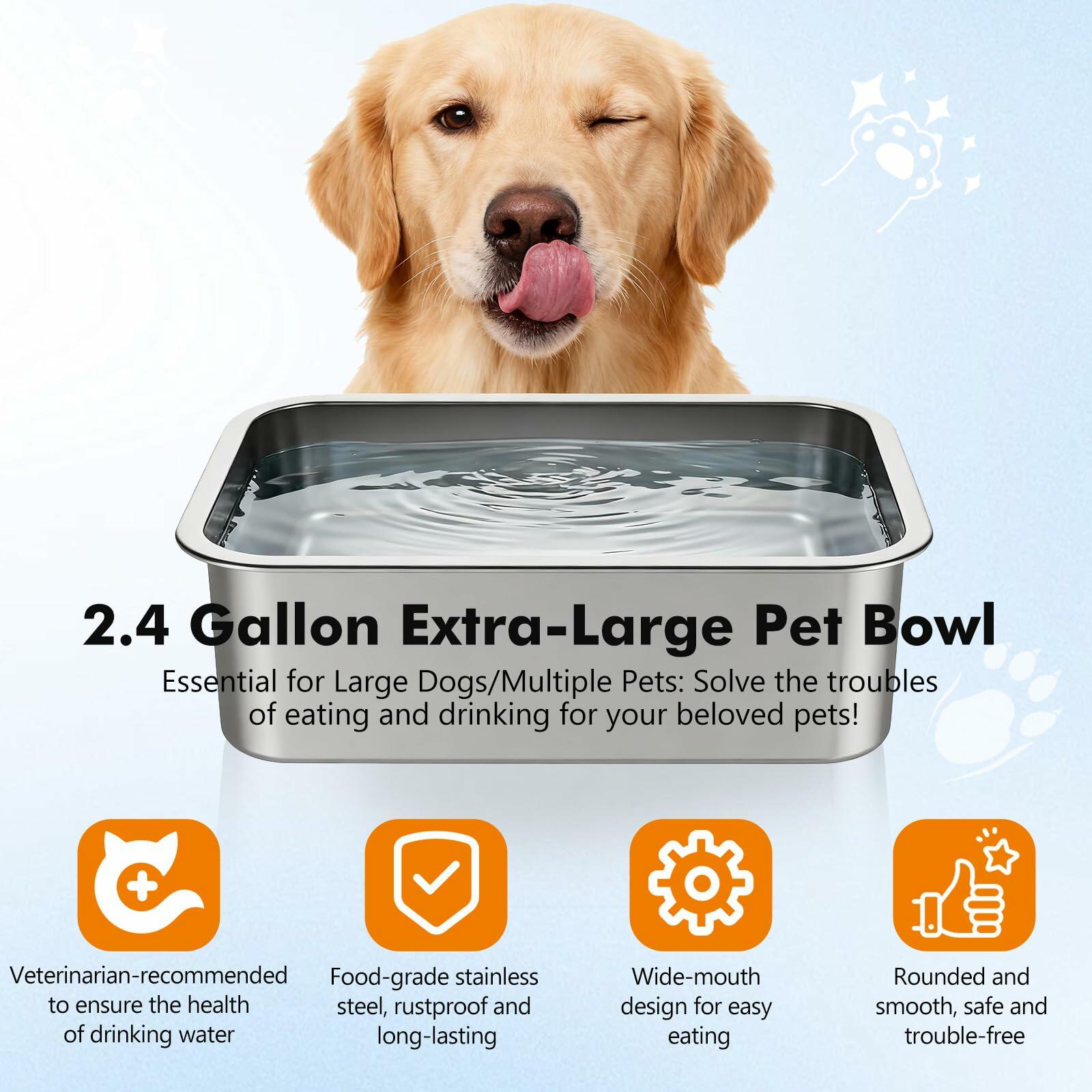 Tivray Elevated Dog Bowl, 2.4 Gallon Adjustable Stainless Steel Water Bowl for