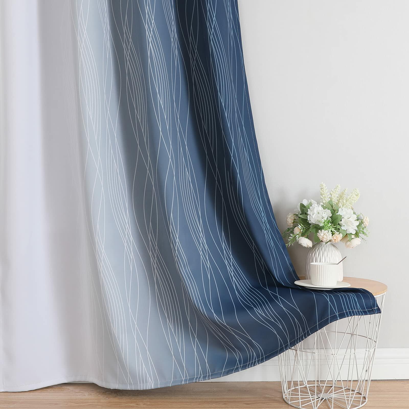 Estelar Textiler Navy Blue and Grayish White Blackout Curtains for Bedroom 72