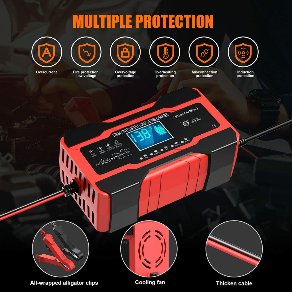 YONHAN Battery Charger 10-Amp 12V and 24V Fully-Automatic Smart Car Battery