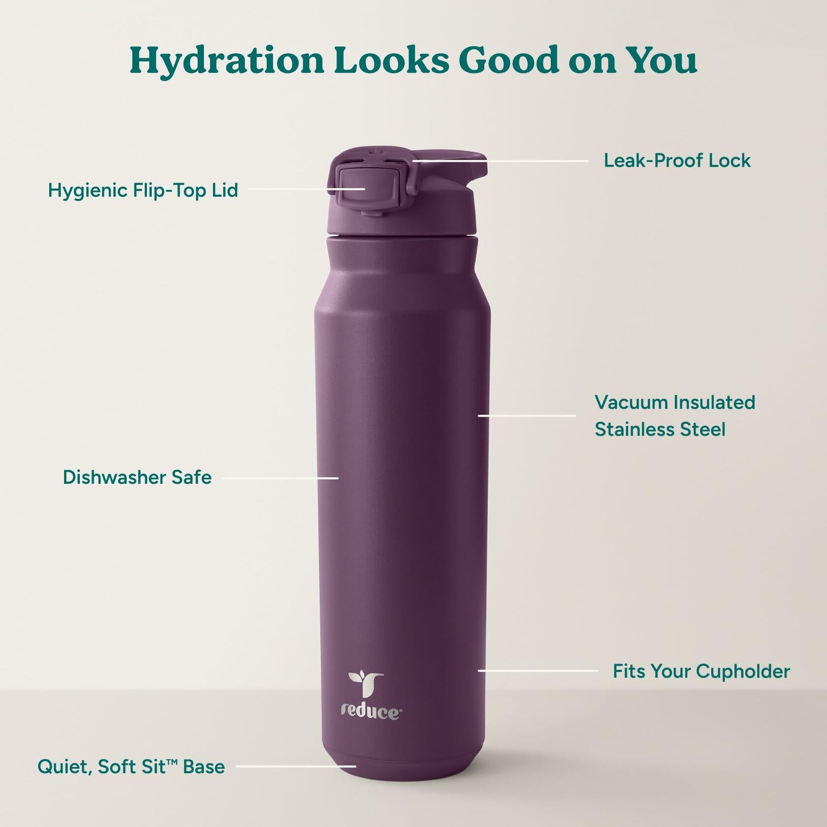 REDUCE 32 oz Hydrate Pro Stainless Steel Insulated Water Bottle - Flip Top