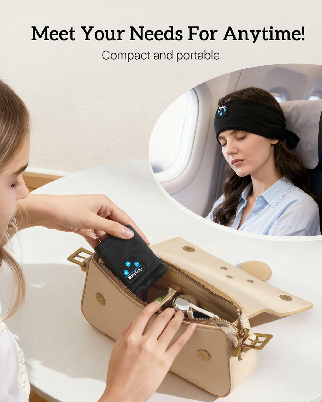 Perytong Sleep Headphones Bluetooth 5.4 Headband, Wireless Sleep Headphones with