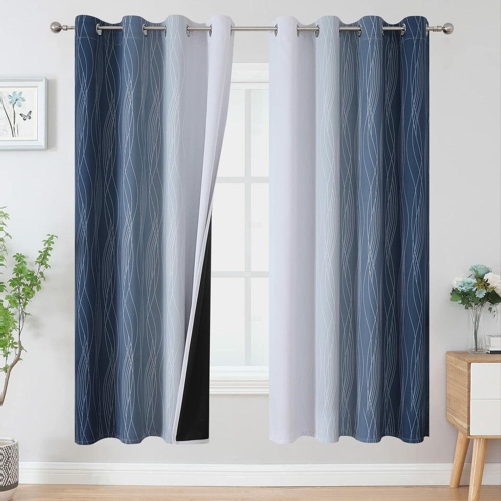 Estelar Textiler Navy Blue and Grayish White Blackout Curtains for Bedroom 72