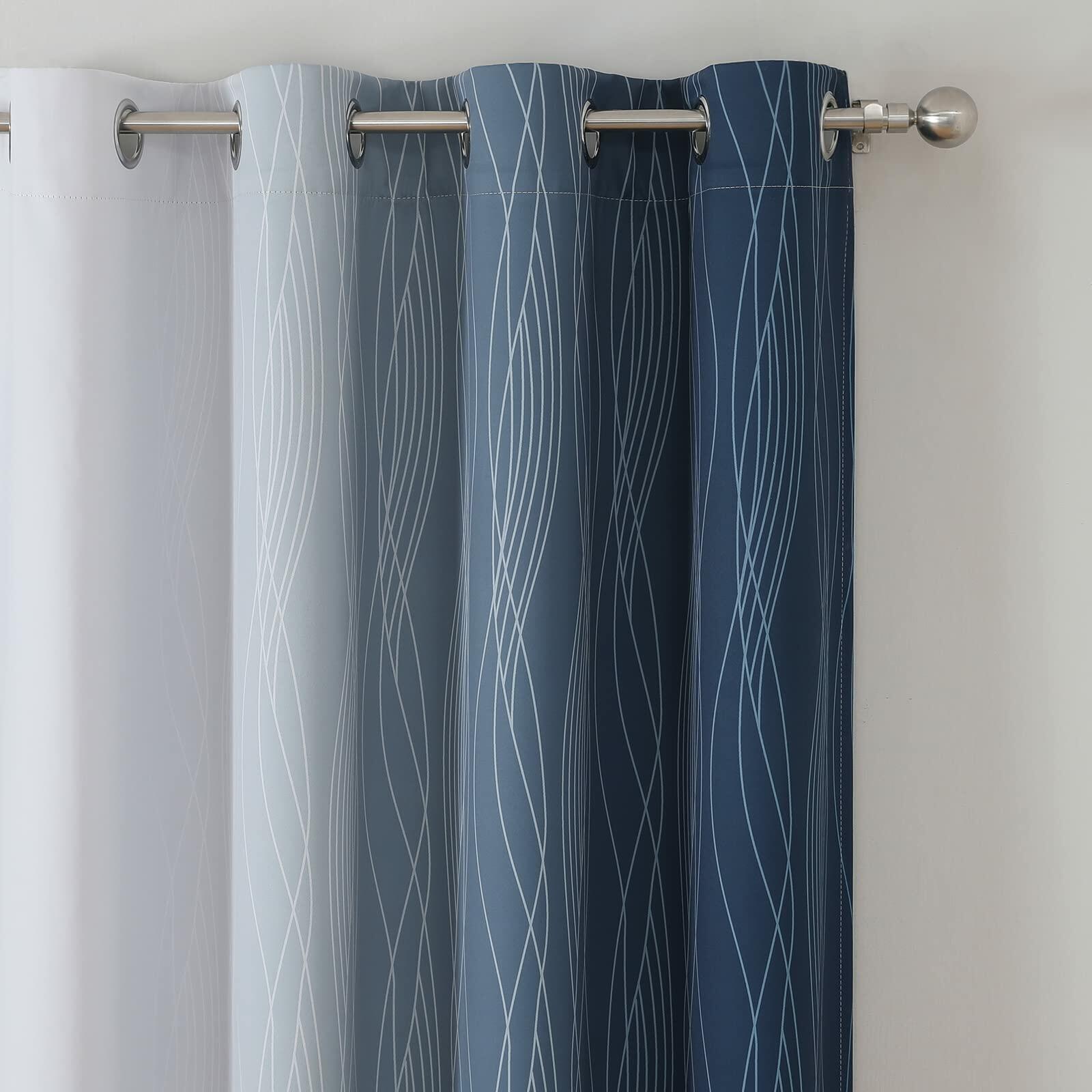 Estelar Textiler Navy Blue and Grayish White Blackout Curtains for Bedroom 72