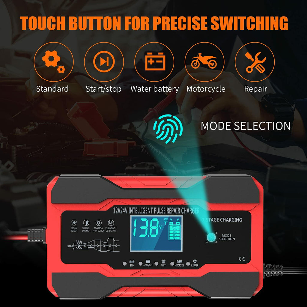 YONHAN Battery Charger 10-Amp 12V and 24V Fully-Automatic Smart Car Battery