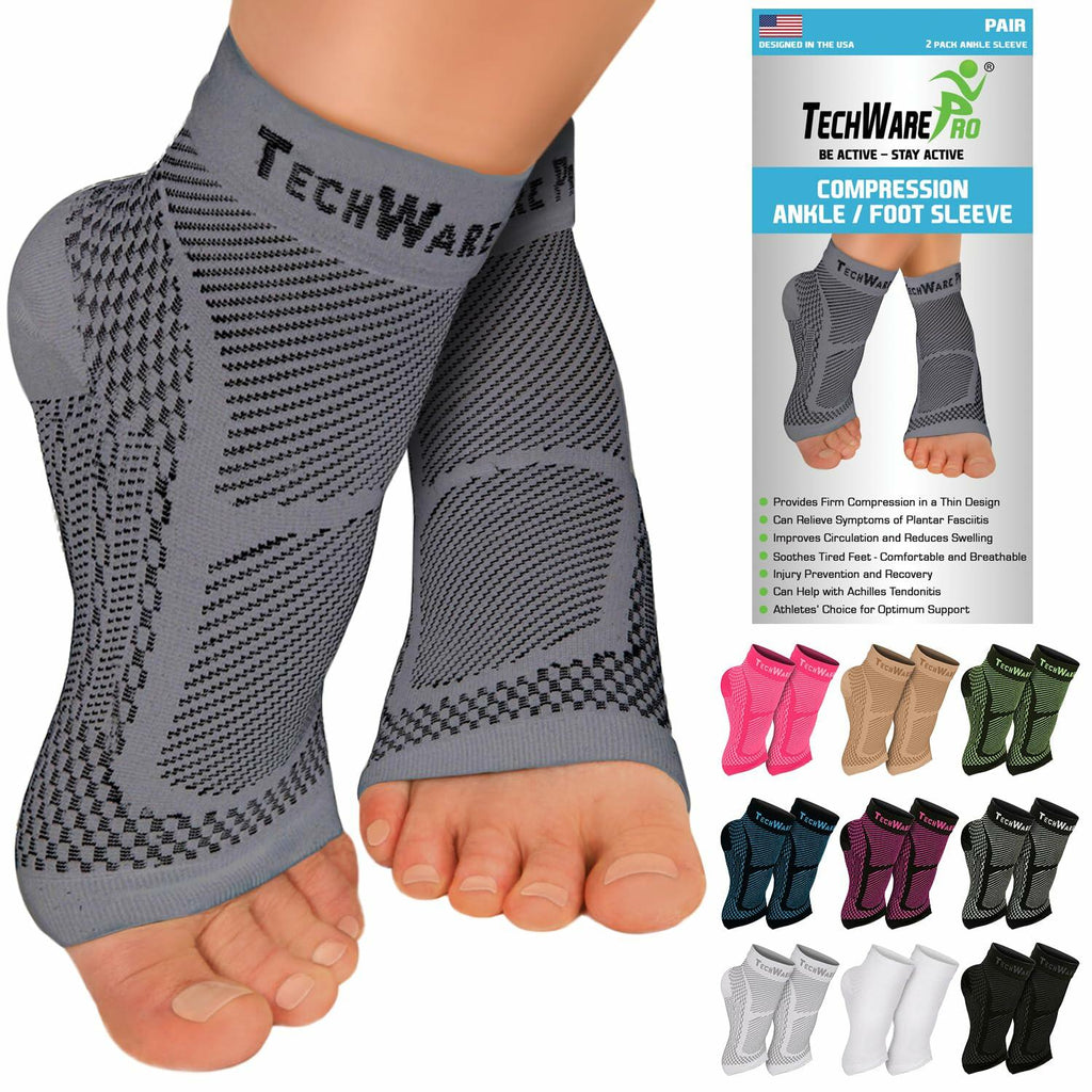 TechWare Pro Ankle Brace Compression Sleeve - Relieves Achilles Tendonitis,