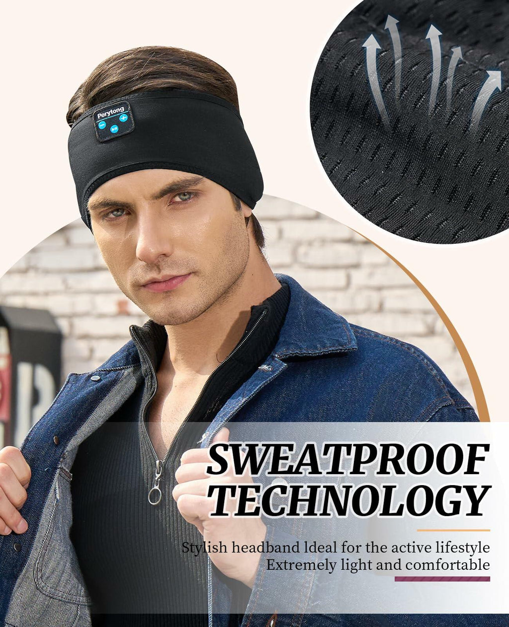 Perytong Sleep Headphones Bluetooth 5.4 Headband, Wireless Sleep Headphones with