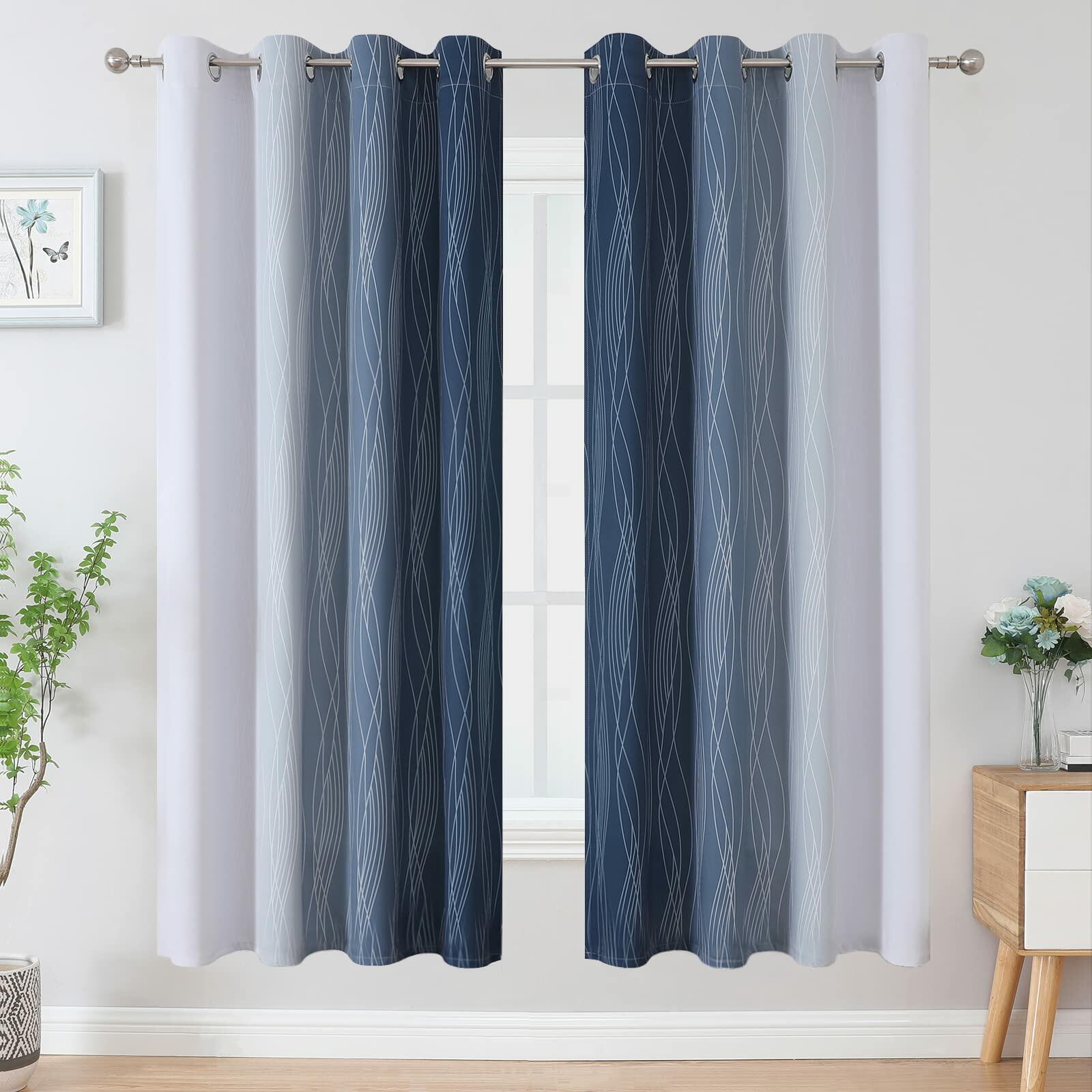 Estelar Textiler Navy Blue and Grayish White Blackout Curtains for Bedroom 72