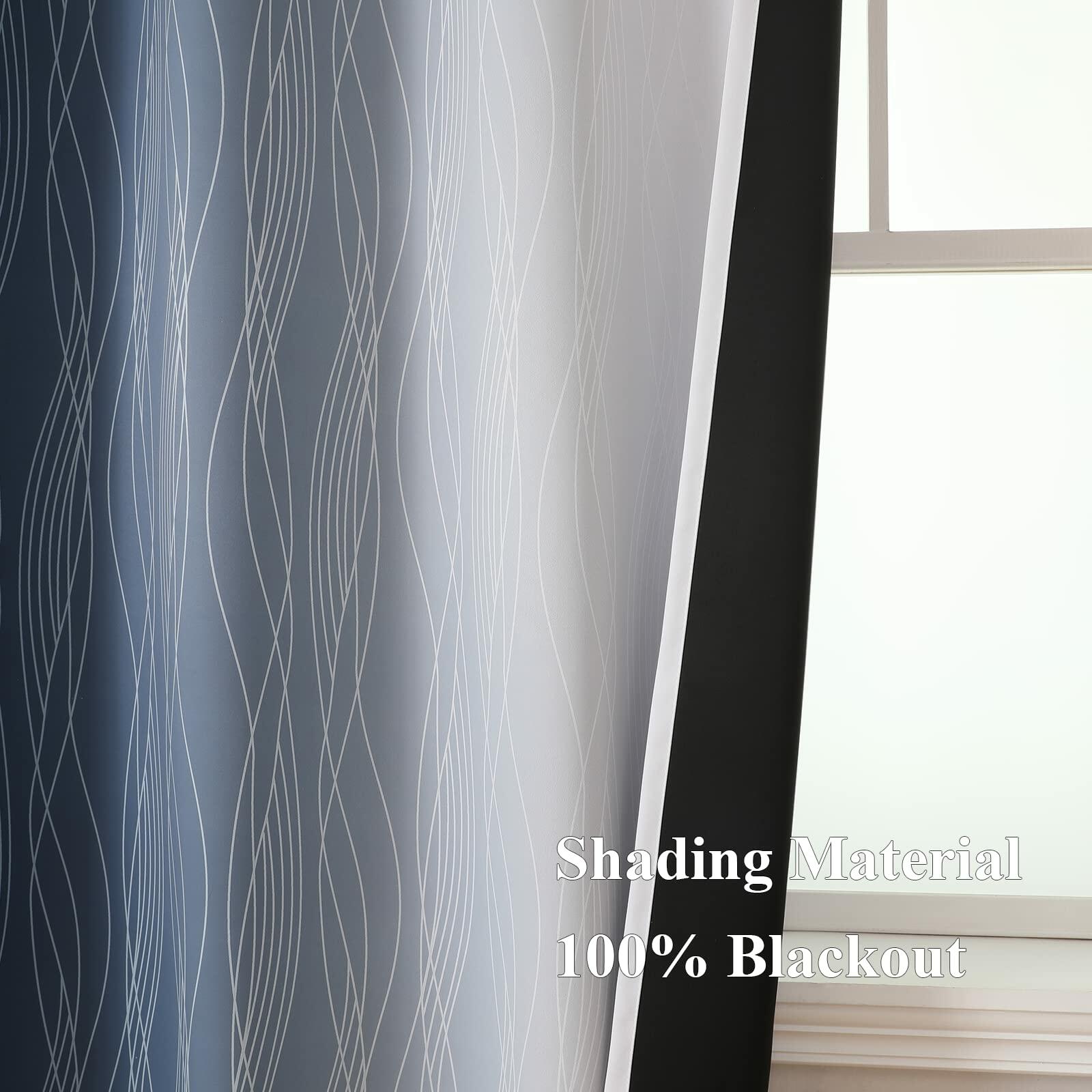 Estelar Textiler Navy Blue and Grayish White Blackout Curtains for Bedroom 72