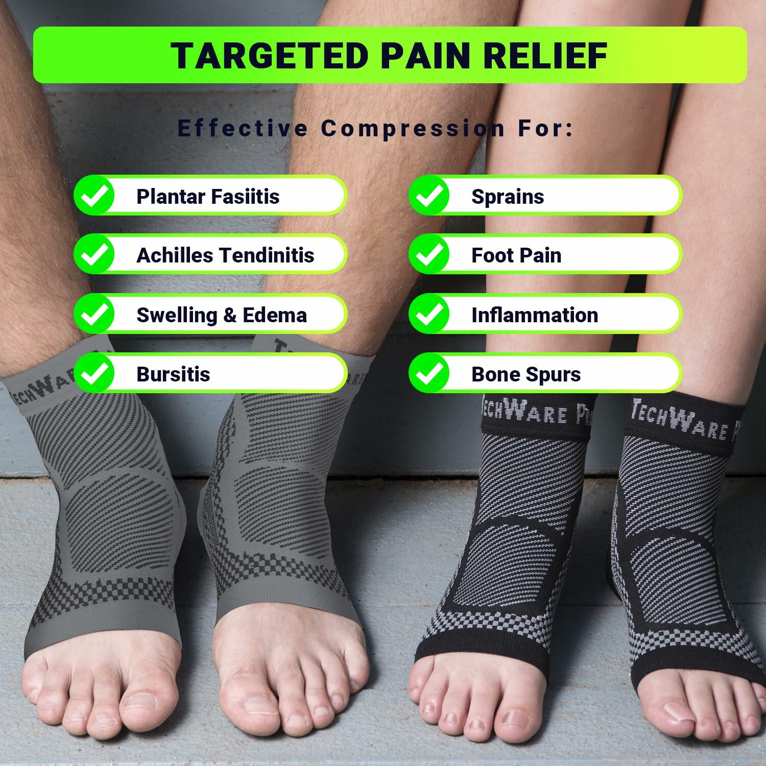 TechWare Pro Ankle Brace Compression Sleeve - Relieves Achilles Tendonitis,