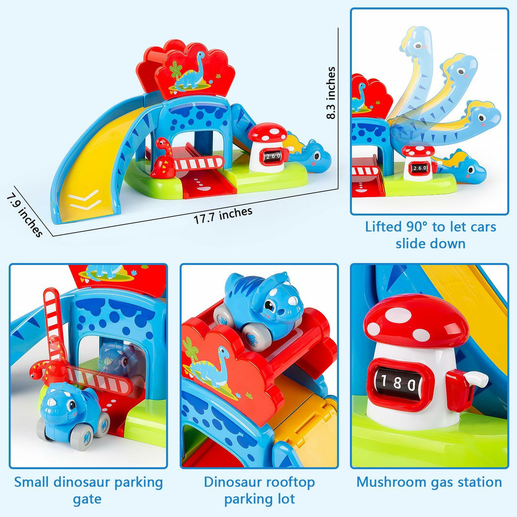 Toys for 1 Year Old Boy and Girl, Race Track for Toddlers 1-3 with 4 Dinosaurs