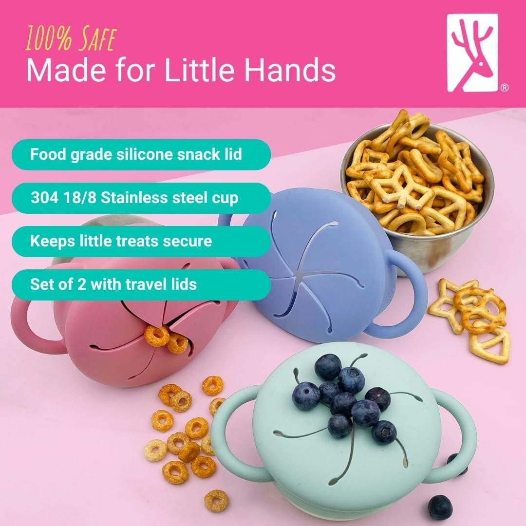 2 PACK Elk and Friends Stainless Steel Snack Cups | Removable Silicone Food