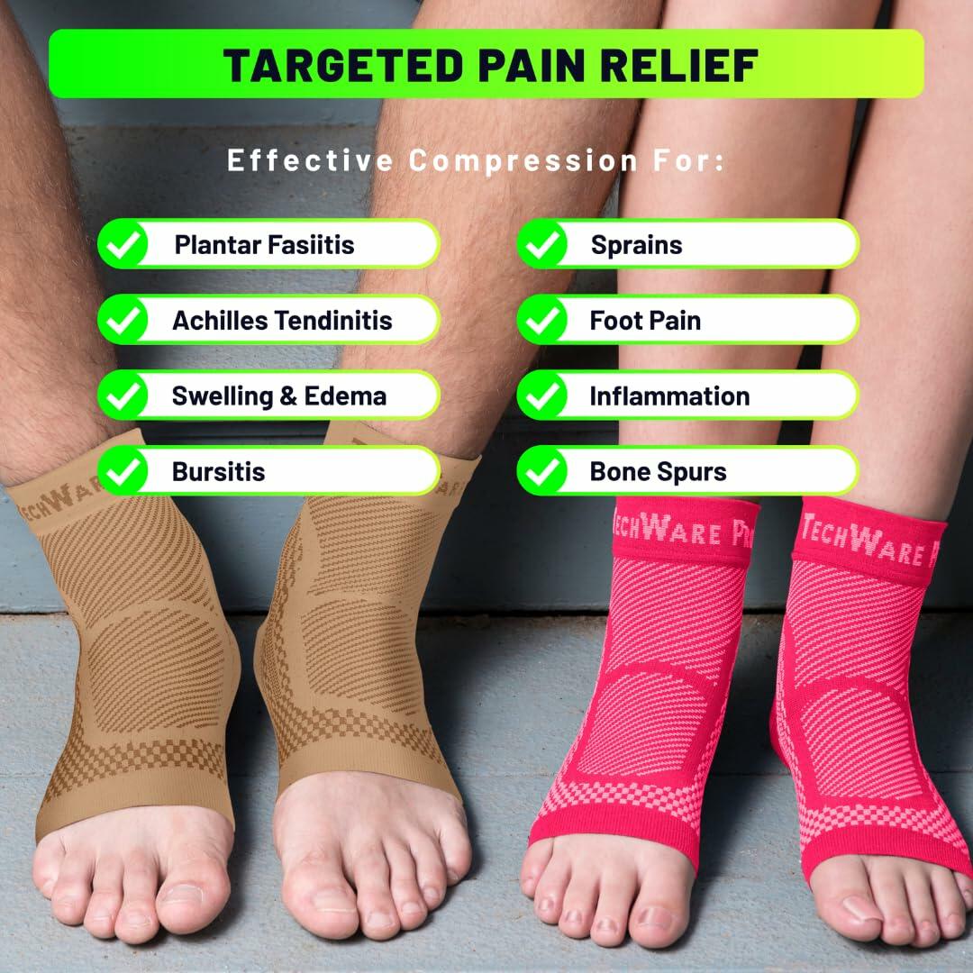 TechWare Pro Ankle Brace Compression Sleeve - Relieves Achilles Tendonitis,