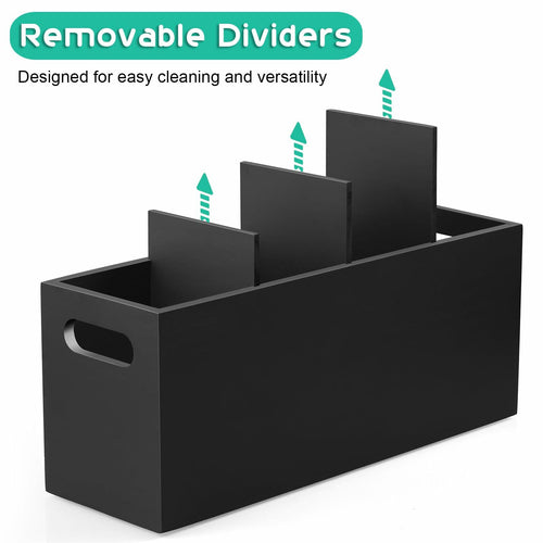 ALELION Large Utensil Holder with Removable Divider - 4 Compartment Wooden