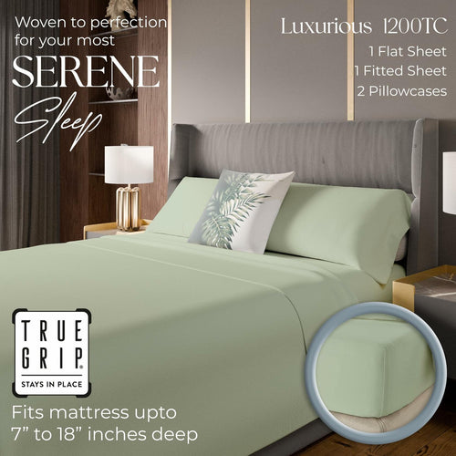1200 Thread Count Queen Size Sheets Set Pastel Green, Ultra Soft Cotton Rich