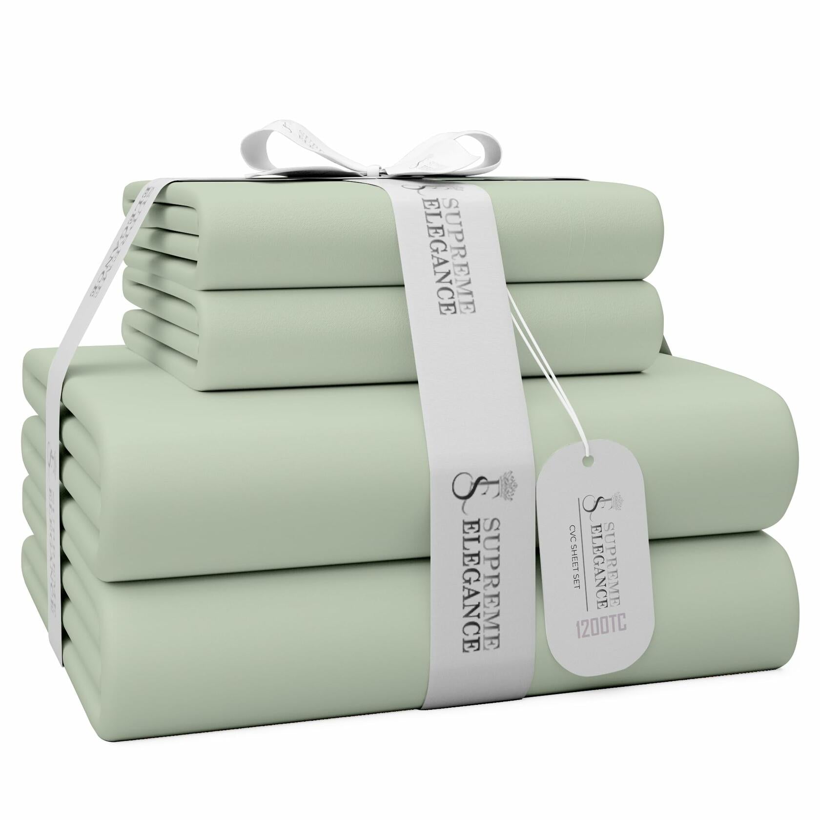 1200 Thread Count Queen Size Sheets Set Pastel Green, Ultra Soft Cotton Rich