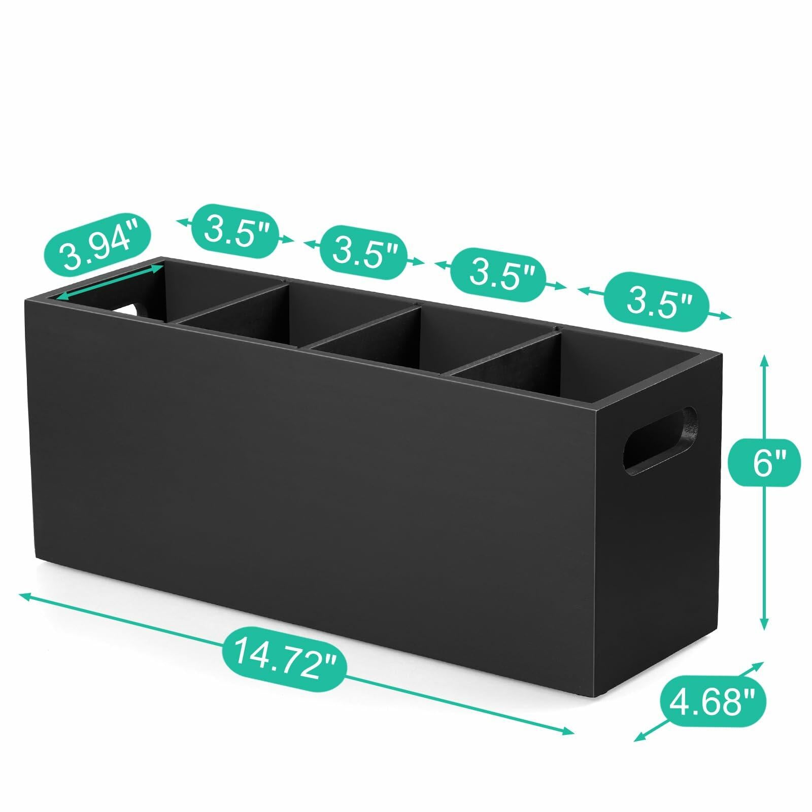 ALELION Large Utensil Holder with Removable Divider - 4 Compartment Wooden