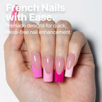 SXC Cosmetics French Tip Press On Nails – 5 Pink Series, Medium Square, X-Pro