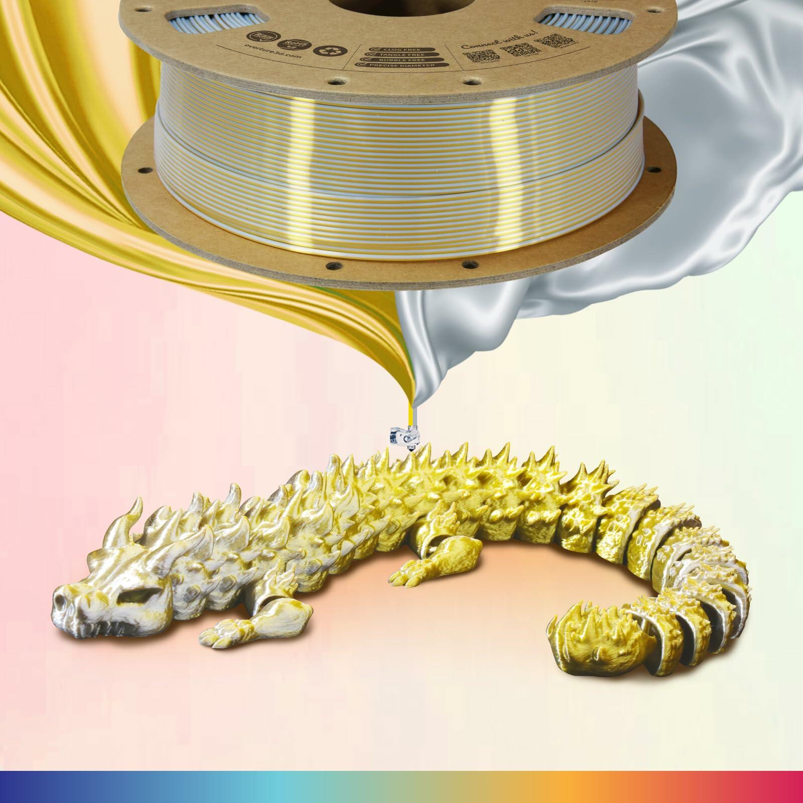 OVERTURE Silk PLA Dual Color Filament 1.75mm, Bi-Color Shiny PLA Finish, Smooth