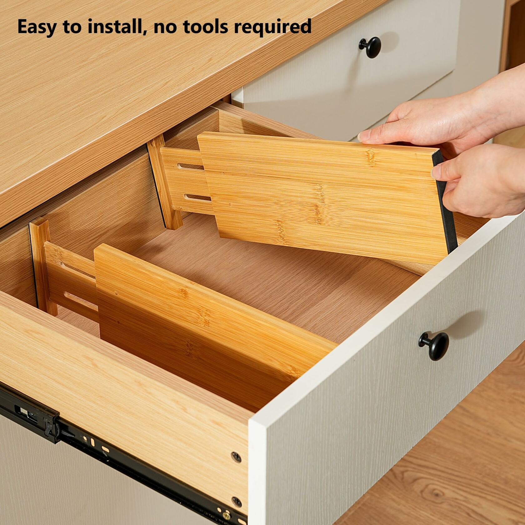 Fabsome Dresser Drawer Organizers 6 Pack, 4.65'' High Adjustable from 17-22‘’
