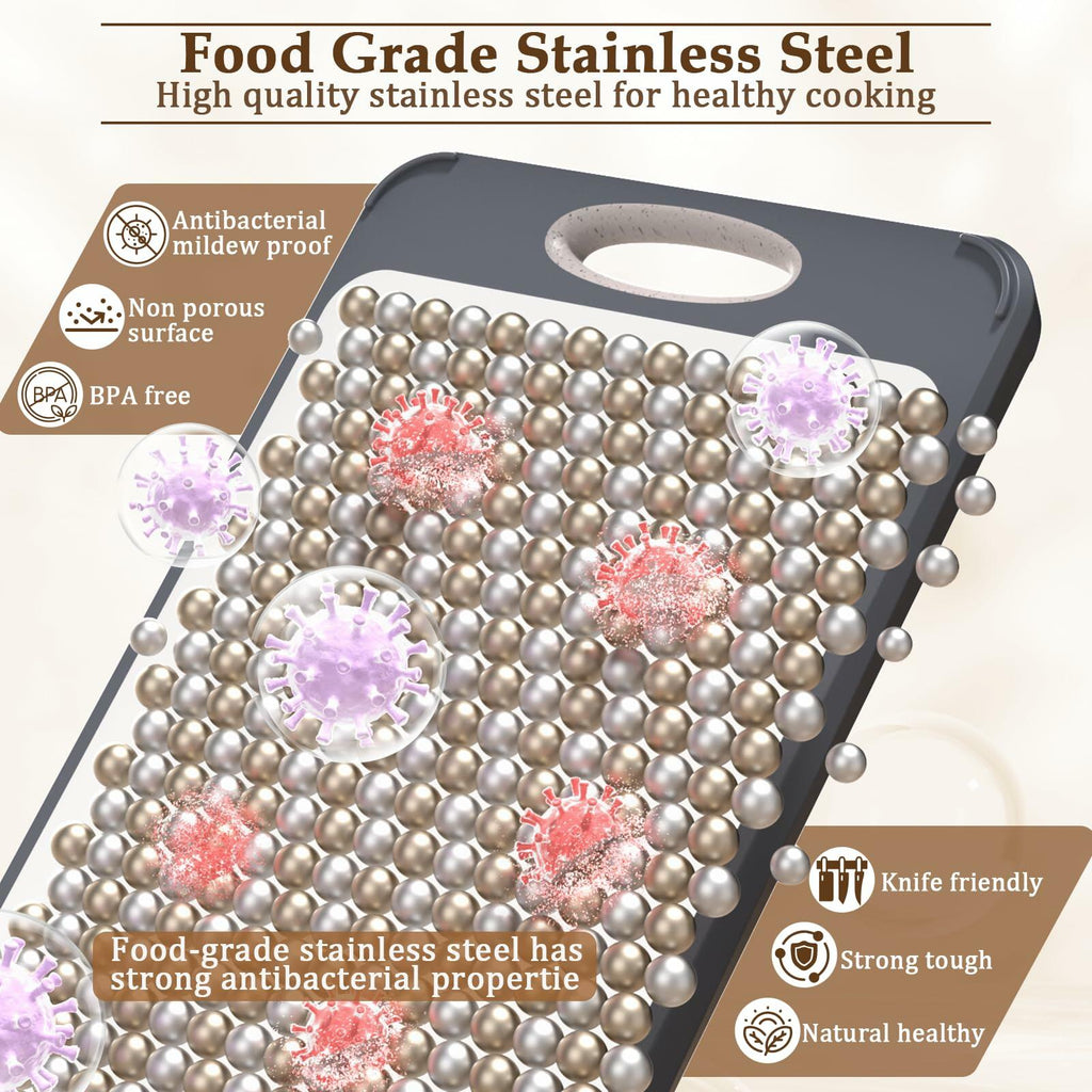 GUANCI Cutting Board for Kitchen, Stainless Steel Cutting Board Double Sided for